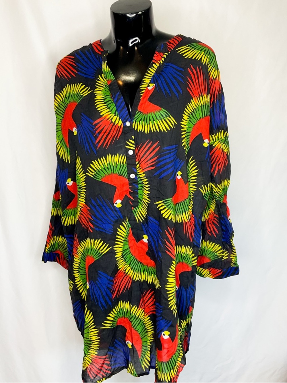 Tropical Parrot Print Tunic Top Black Multicolour Medium